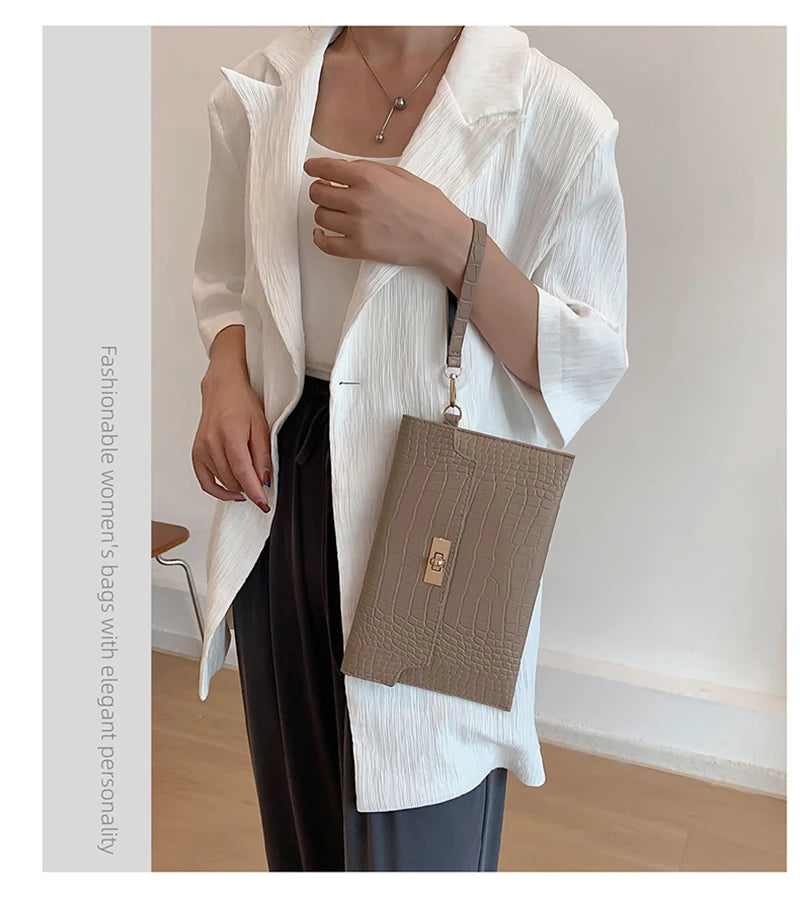 Sac pochette femme luxe cuir Kaki / 25x2x17cm-Noir / 25x2x17cm-ShopGET® 