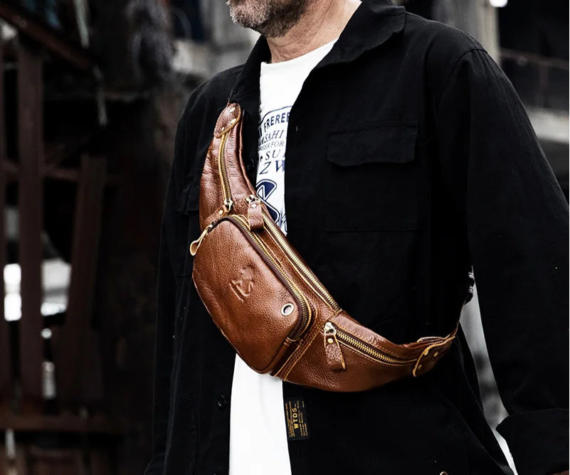 Sac banane en cuir business homme