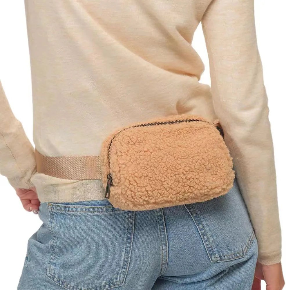 Sac banane velours côtelé beige femme