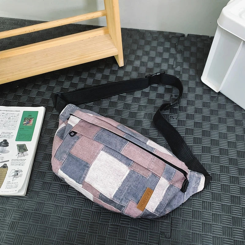 sac banane femme tendance denim plaid