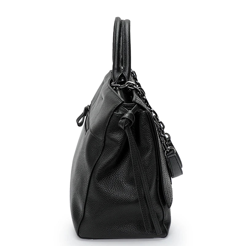 Sac cabas en cuir noir femme Noir-ShopGET® 
