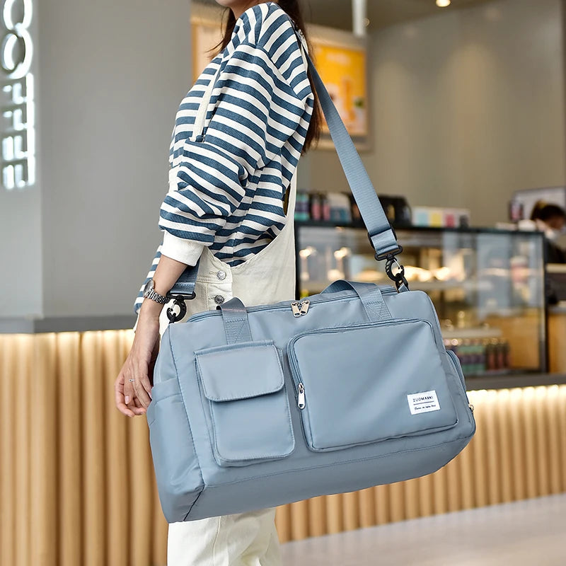 Sac weekend femme multi compartiment Vert-Bleu-Vert rose-Beige-Bleu A-Pourpre A-Gris-Rose A-Rose B-Kaki-Pourpre B-Bleu Ciel-Noir-ShopGET® 