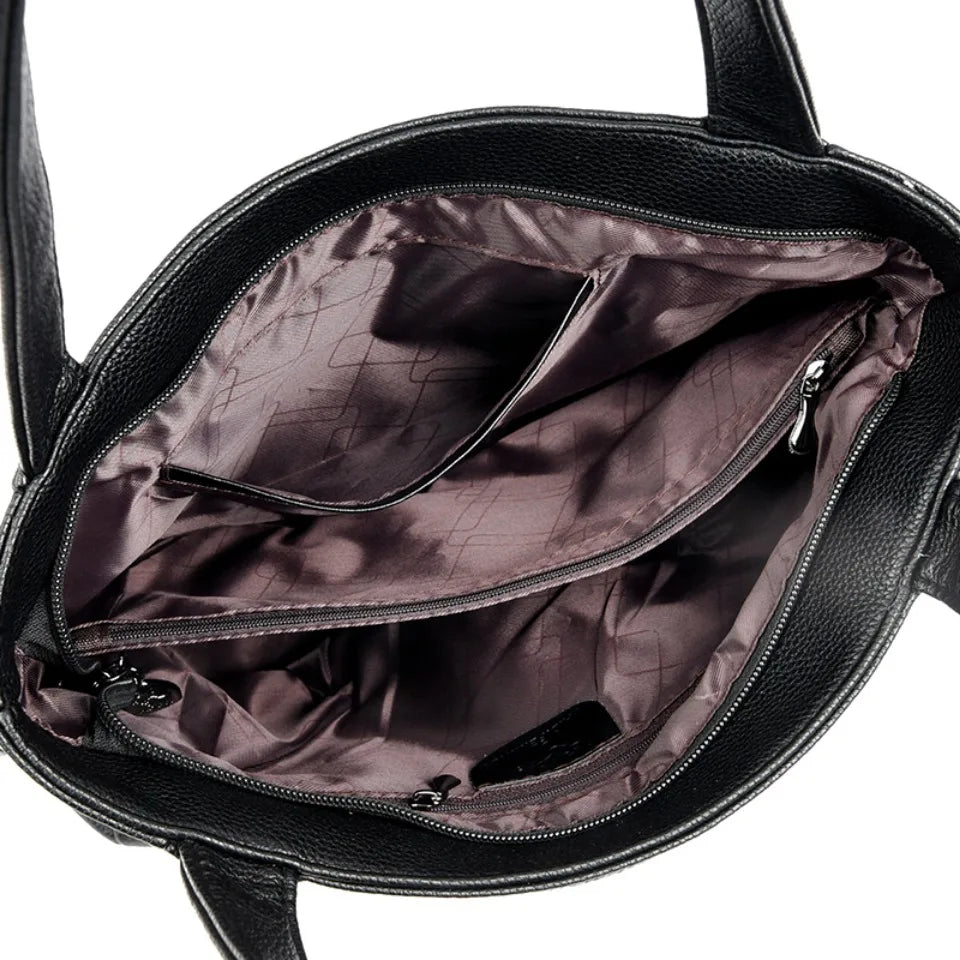 Sac cabas noir Genuine Leather à bandoulière Rouge-Jaune A-Gris-Vert-Bleu-Noir A-Jaune B-Kaki-Burgundy-Noir B-Jaune C-ShopGET® 