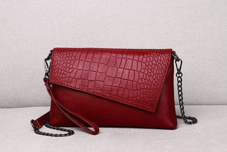 Pochette femme sac en cuir Rouge-Pourpre-Noir-ShopGET® 