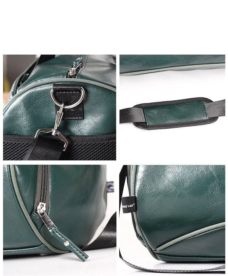 Sac polochon étanche en cuir Noir A-Noir B-Vert A-Noir Jaune-Vert B-ShopGET® 