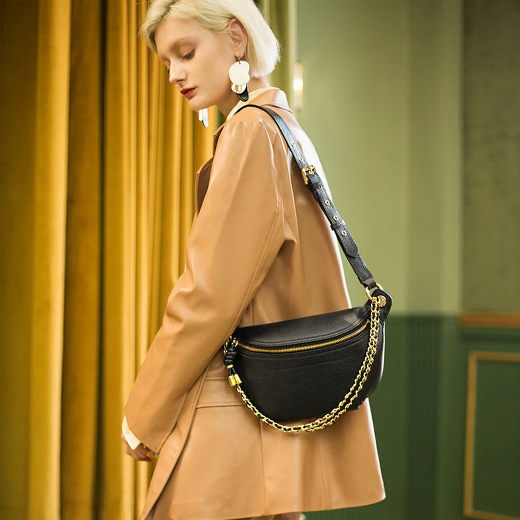 Sac banane en cuir marron authentique