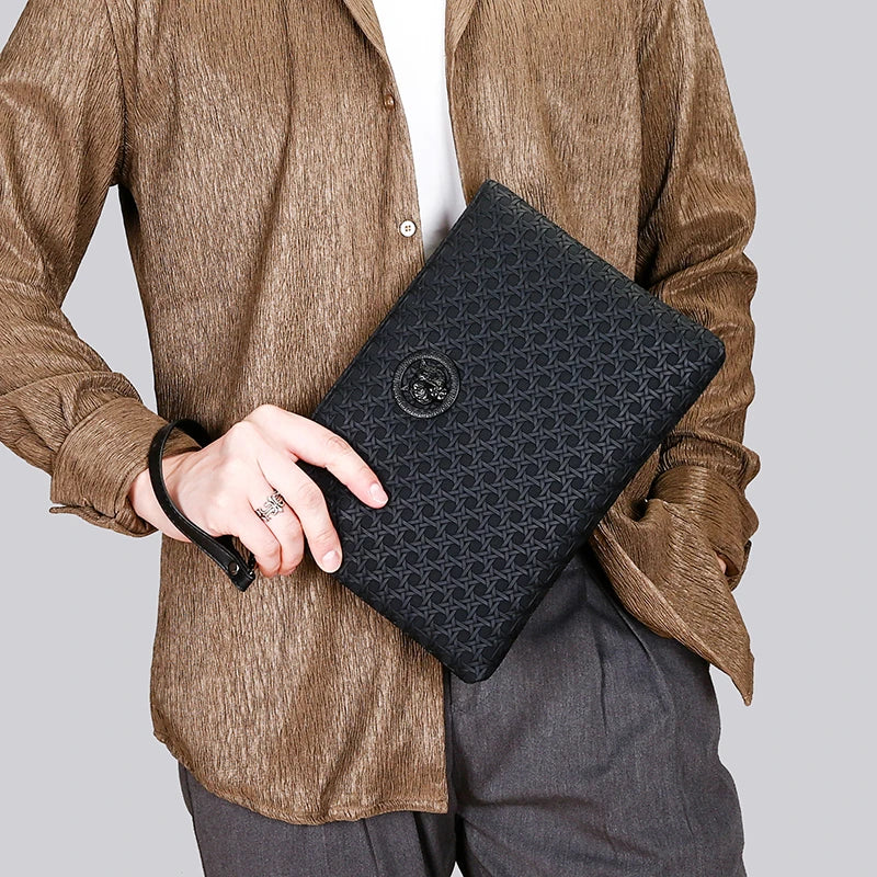 Pochette homme tigre en cuir Noir / 18cm x 23cm x 3cm-Noir / 15cm x 23cm x 3cm-ShopGET® 