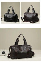 Sac weekend femme business en PU cuir Marron-Noir-ShopGET® 