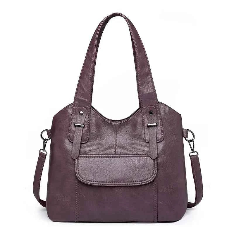 Sac cabas femme en cuir avec bandoulière Bleu-Kaki-Pourpre-Marron-Noir-Vin rouge-ShopGET® 