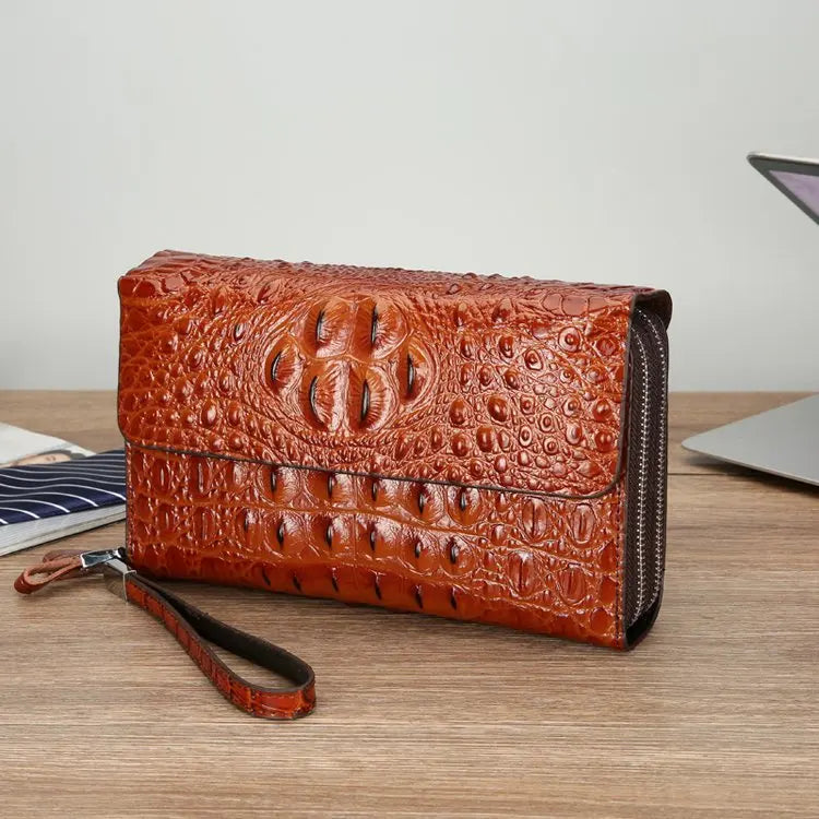 Pochette homme décor peau de crocodile Noir / 22cm x 14cm x 4.5cm-Marron / 22cm x 14cm x 4.5cm-ShopGET® 