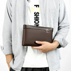 Pochette homme waterproof en PU cuir Marron-Noir-ShopGET® 