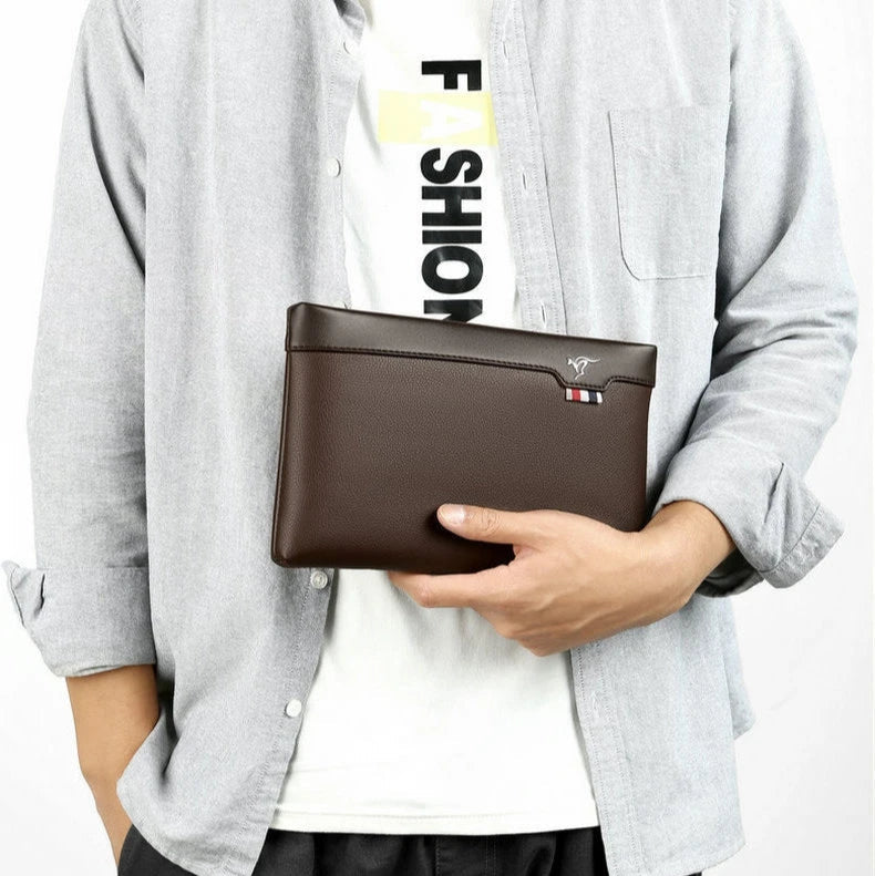 Pochette homme waterproof en PU cuir Marron-Noir-ShopGET® 