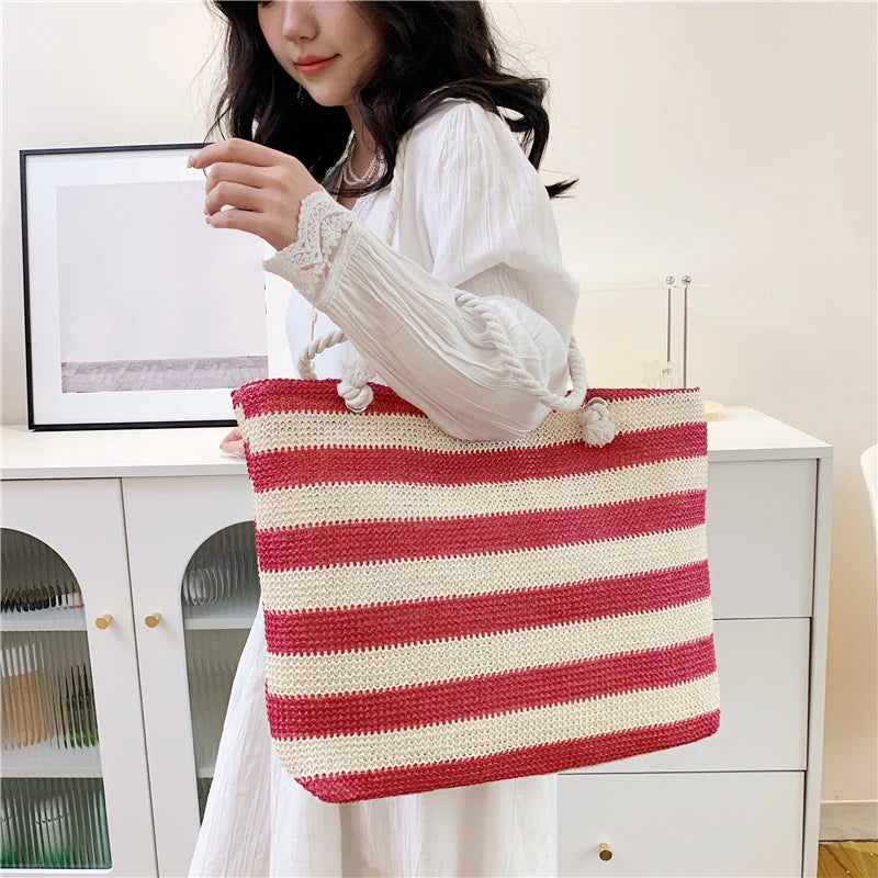 Cabas sac de plage Rouge-Bleu-Kaki-Noir-ShopGET® 