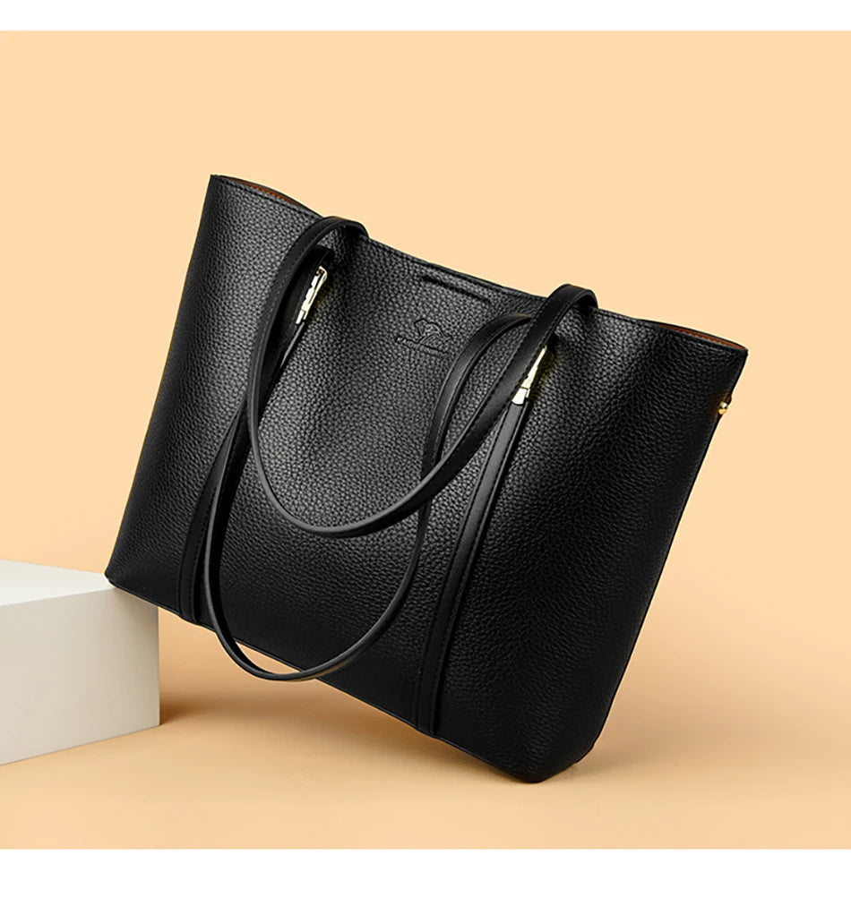 Sac cabas noir été cuir brillant Kaki-Gris-Apricot-Noir-Marron A-Marron B-ShopGET® 