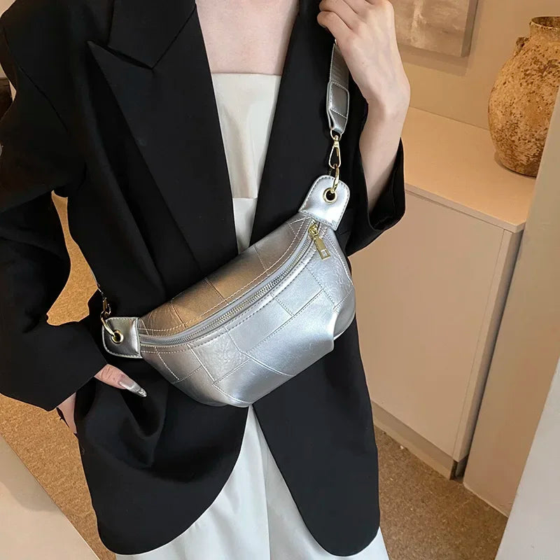 Sac banane en cuir argent femme