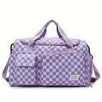 Sac weekend femme à décor plaid Rose-Pourpre-Gris-Noir-Bleu-Vert-ShopGET® 