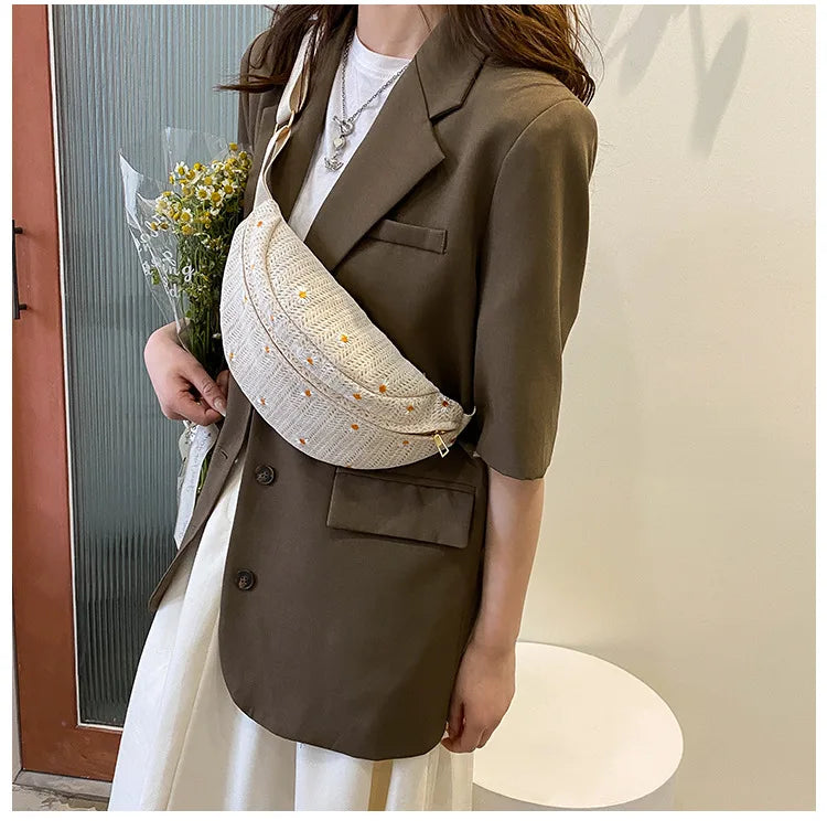 Sac banane femme paille fleurs - ShopGET®