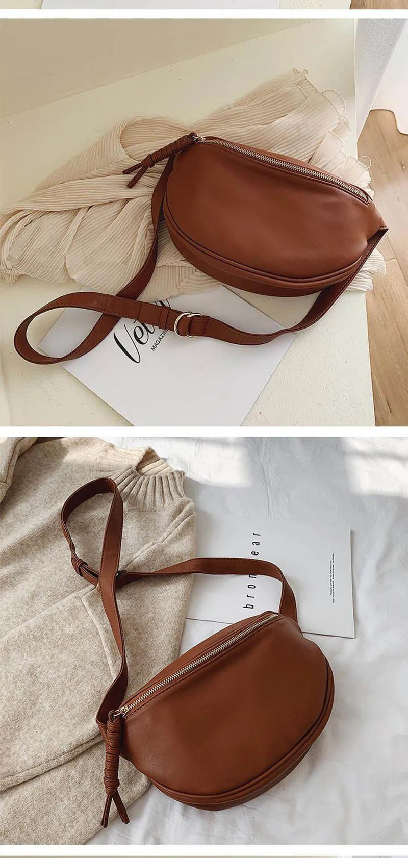 Sac banane en cuir camel