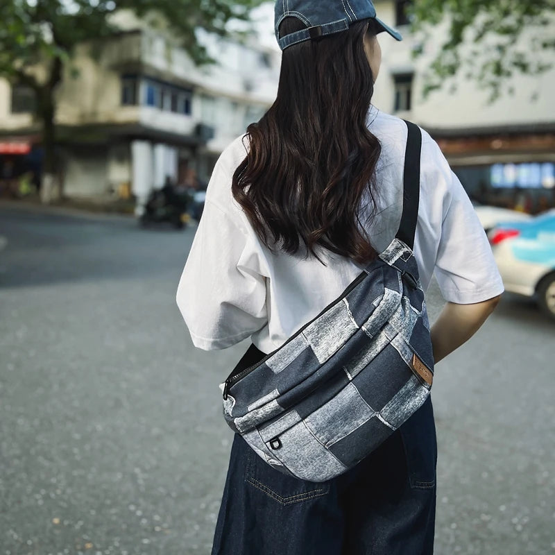 sac banane femme tendance denim plaid