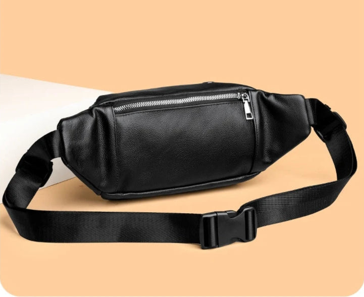 Sac banane homme cuir marron solide