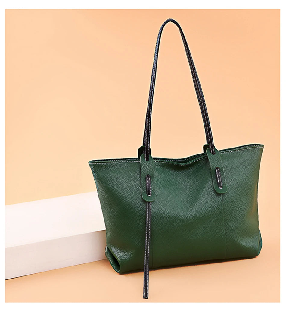 Sac cabas noir élégant en cuir Noir-Marron-Vert-ShopGET® 