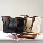 Grand sac cabas en cuir blanc Blanc-Noir-ShopGET® 