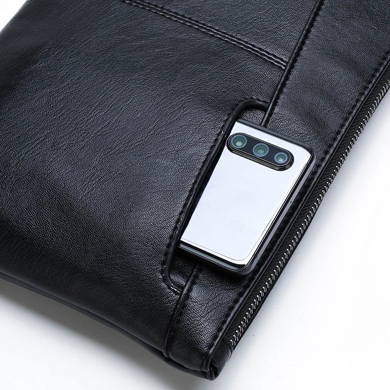 Pochette homme en cuir idéal pour VIP party Noir / 30cm x 19cm x 2cm-Noir / 27cm x 17cm x 2cm-ShopGET® 