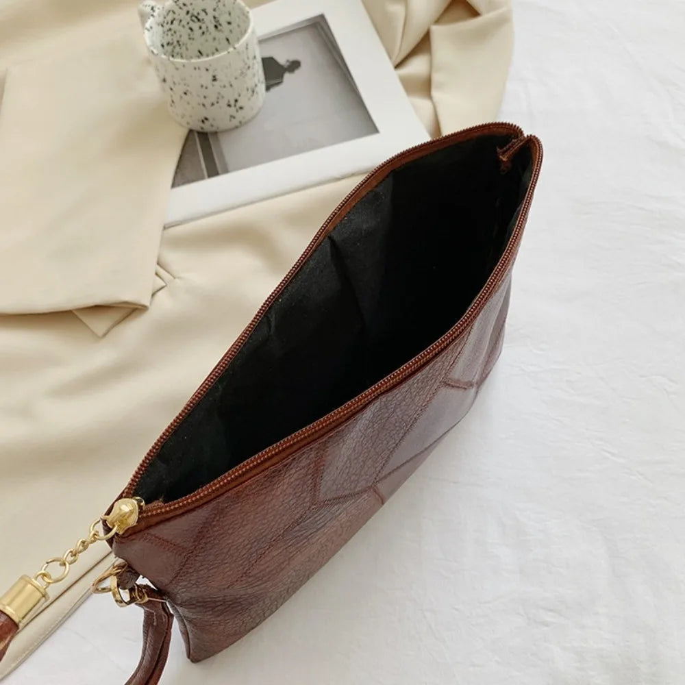 Pochette femme luxe en cuir solide Noir-Rouge Vin-ShopGET® 