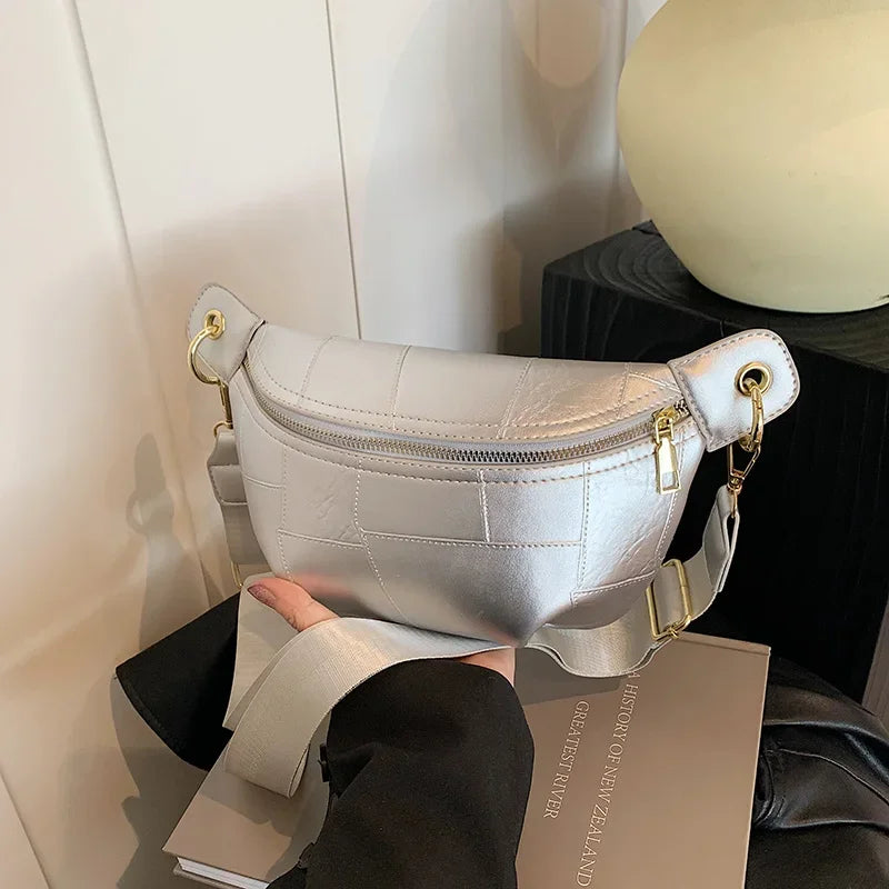 Sac banane en cuir argent femme