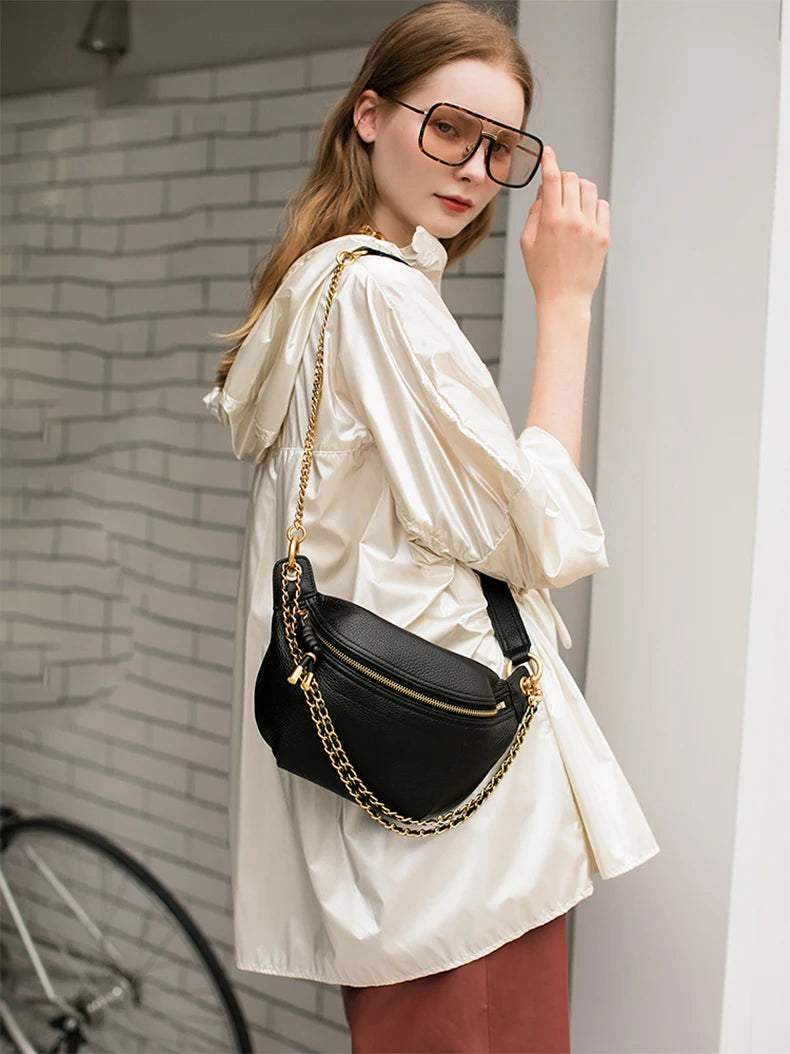 Sac banane en cuir marron authentique