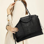 Sac cabas en cuir noir femme Noir-ShopGET® 