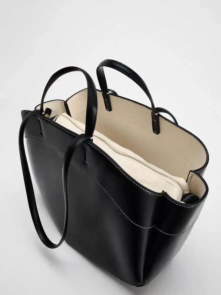 Mini sac cabas en cuir pour les femmes Magneta Couleur-Marron-Noir-ShopGET® 