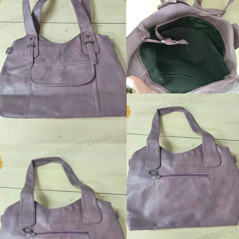 Sac cabas femme en cuir avec bandoulière Bleu-Kaki-Pourpre-Marron-Noir-Vin rouge-ShopGET® 