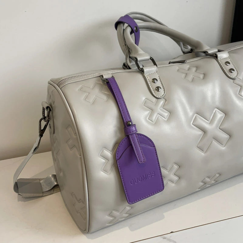 Sac weekend femme chocolat en PU cuir Marron-Beige-Noir-ShopGET® 