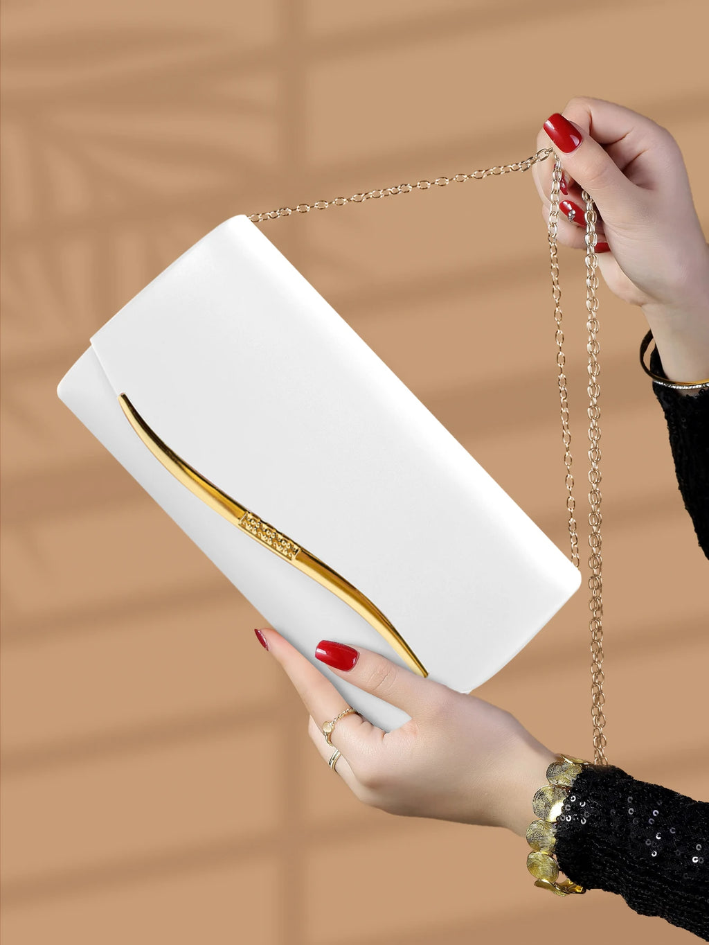 Pochette femme de luxe Blanc-Noir-Rouge-ShopGET® 