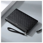 Pochette homme en cuir noir avec décoration plaid Noir-ShopGET® 