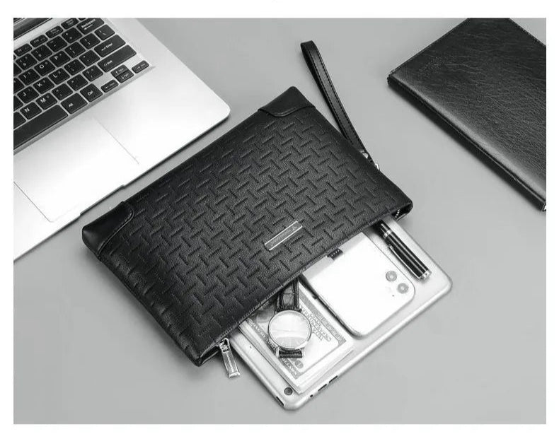 Pochette homme cuir marron Noir-ShopGET® 