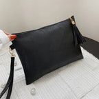 Pochette femme luxe en cuir solide Noir-Rouge Vin-ShopGET® 