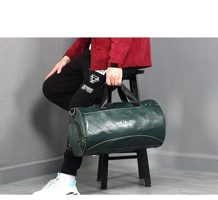 Sac polochon étanche en cuir Noir A-Noir B-Vert A-Noir Jaune-Vert B-ShopGET® 