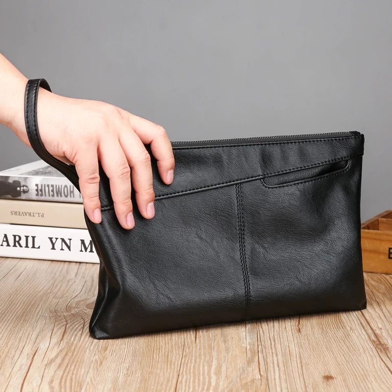 Pochette homme en cuir idéal pour VIP party Noir / 30cm x 19cm x 2cm-Noir / 27cm x 17cm x 2cm-ShopGET® 
