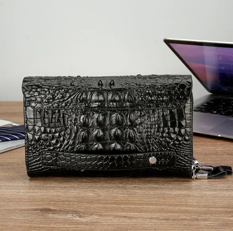 Pochette homme décor peau de crocodile Noir / 22cm x 14cm x 4.5cm-Marron / 22cm x 14cm x 4.5cm-ShopGET® 