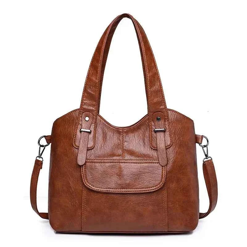 Sac cabas femme en cuir avec bandoulière Bleu-Kaki-Pourpre-Marron-Noir-Vin rouge-ShopGET® 