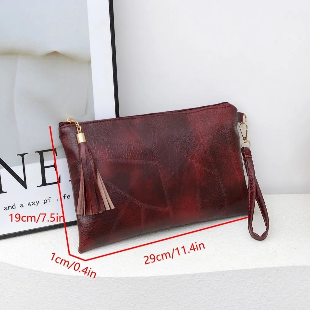 Pochette femme luxe en cuir solide Noir-Rouge Vin-ShopGET® 