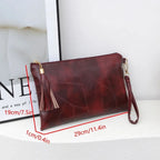 Pochette femme luxe en cuir solide Noir-Rouge Vin-ShopGET® 