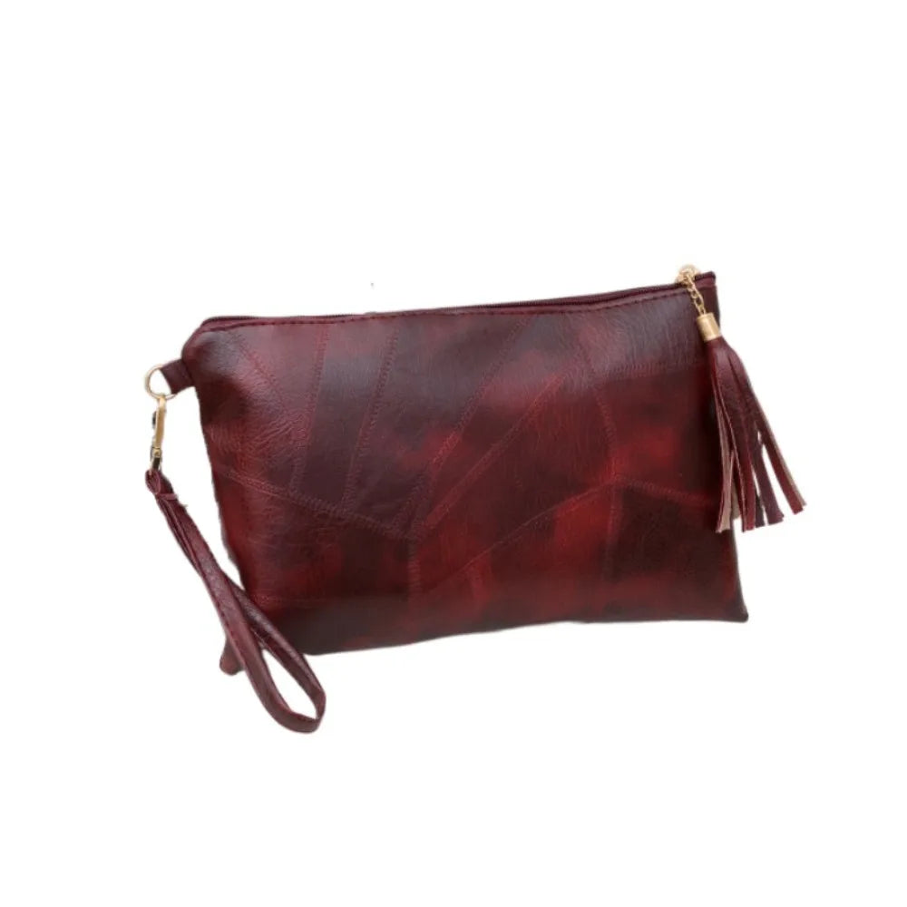 Pochette femme luxe en cuir solide Noir-Rouge Vin-ShopGET® 