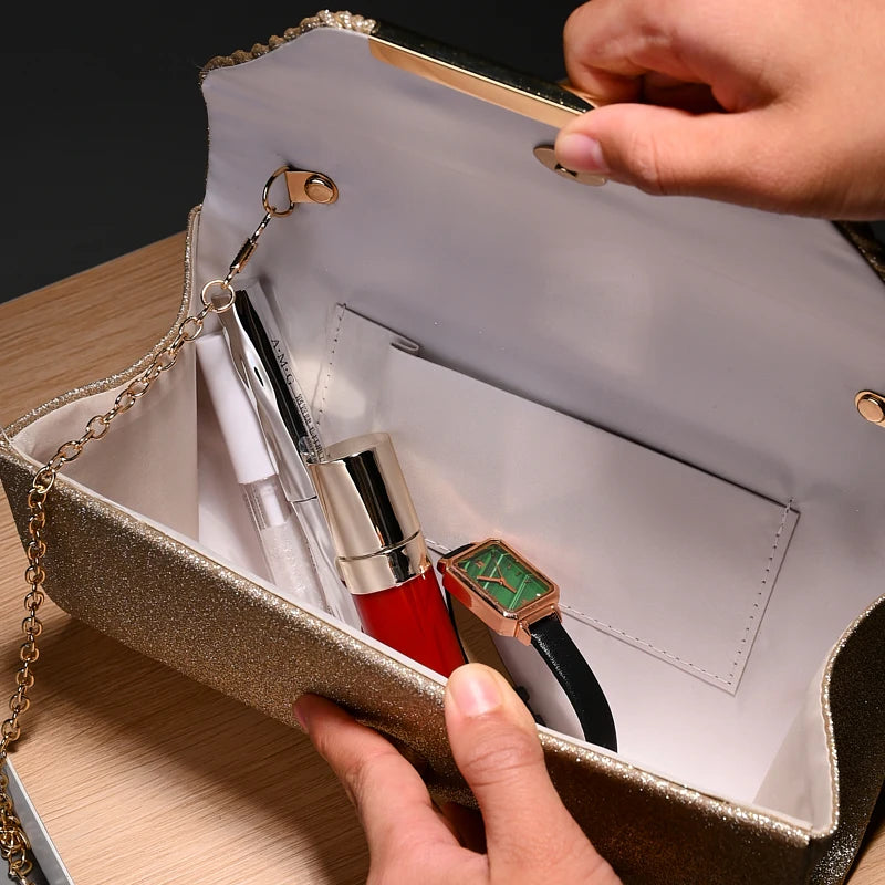 Pochette femme cérémonie Dorée-Noir-Argent-ShopGET® 