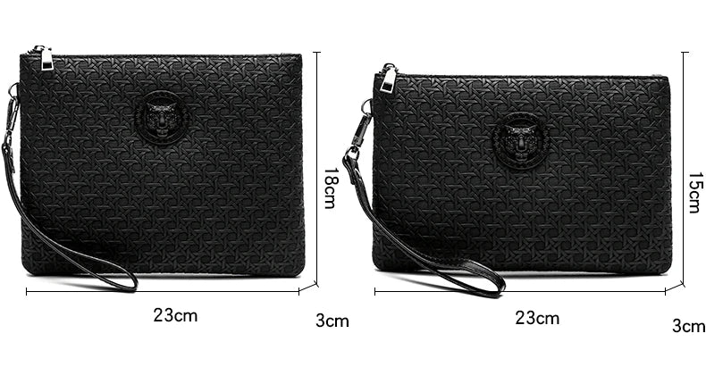 Pochette homme tigre en cuir Noir / 18cm x 23cm x 3cm-Noir / 15cm x 23cm x 3cm-ShopGET® 