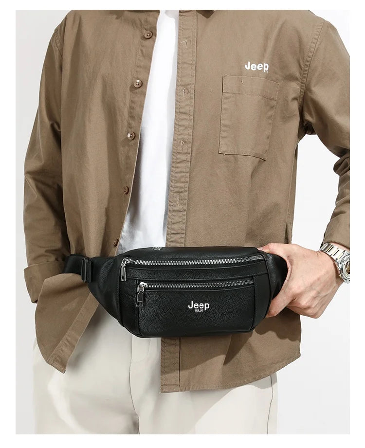 Sac banane homme cuir marron solide