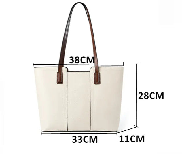 Grand sac cabas en cuir blanc Blanc-Noir-ShopGET® 