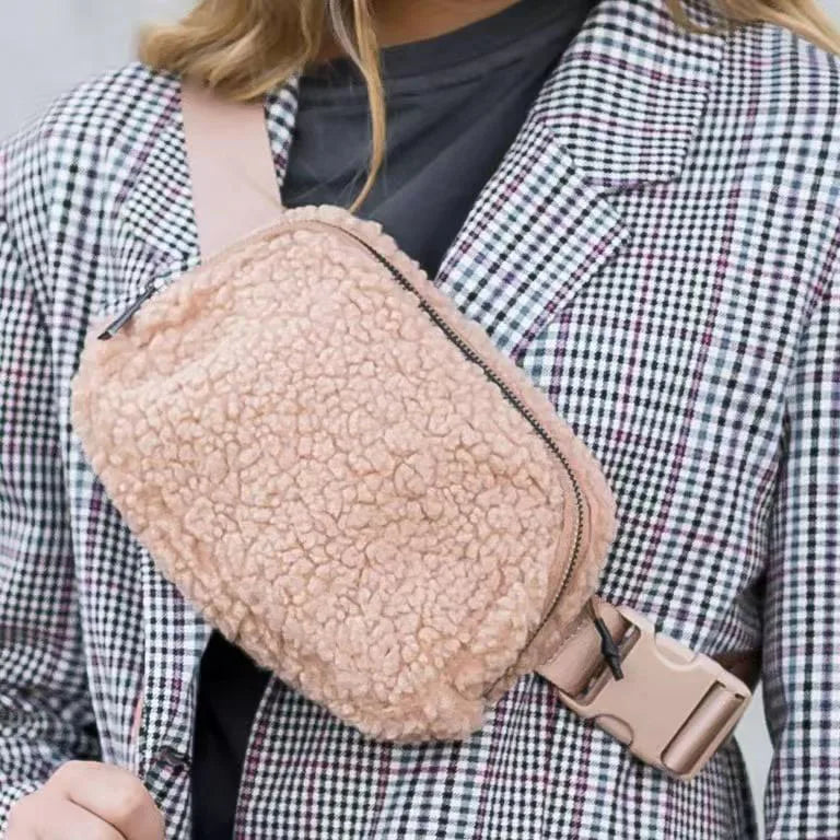 Sac banane velours côtelé beige femme